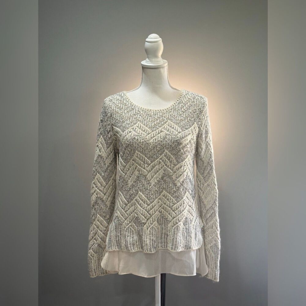 Cream/Silver Lucky Brand Mixed Media Sweater Size M VGUC